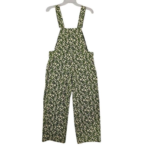 ZARA ~Woman Size S~ Green Floral Print Bib Jumpsuit Romper Cotton. - Picture 3 of 13